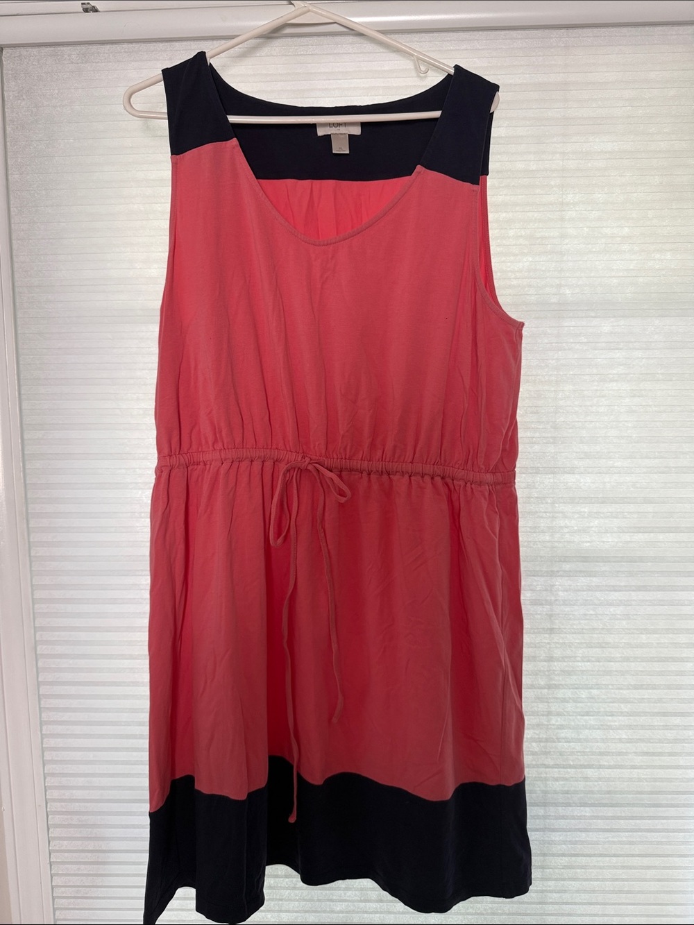 LOFT Coral and Navy Colorblock Sleeveless Dress.